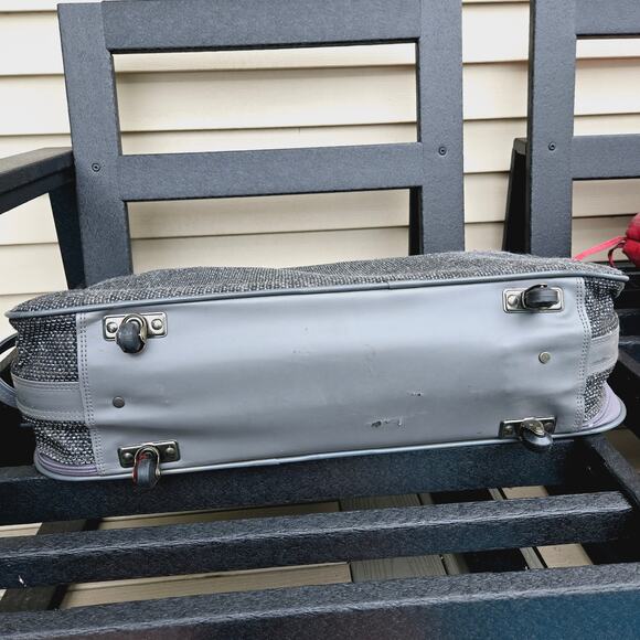 Oscar de la Renta Vintage Suitcase travel bag wheels tweed gray 25 inch - Picture 13 of 17